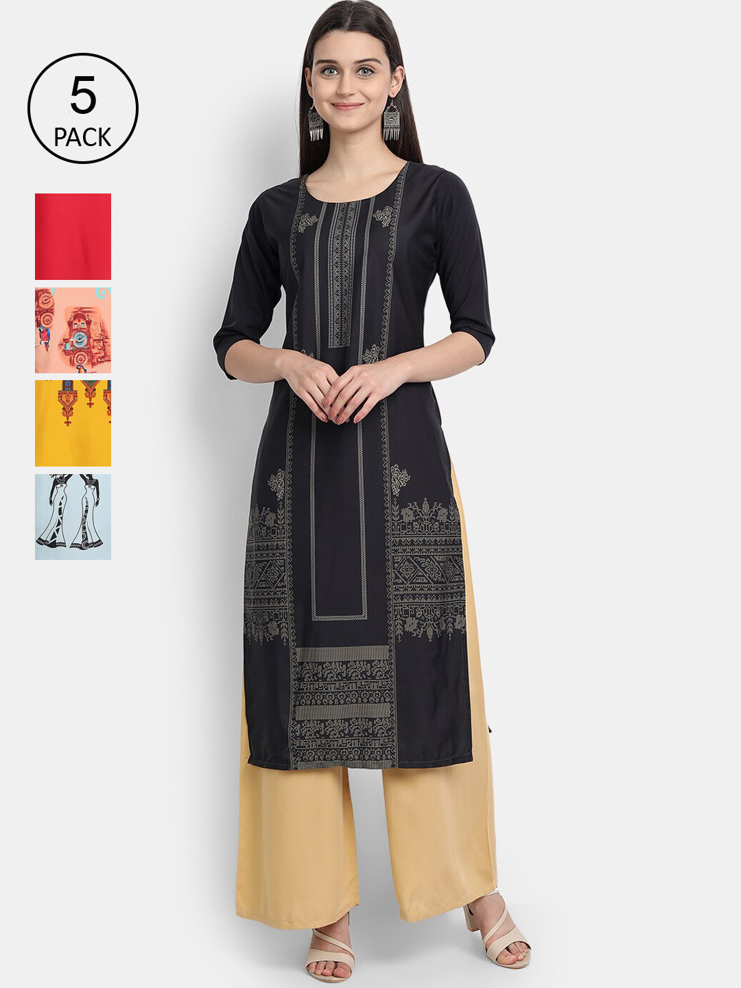 

7Threads Women Pack Of 5 Digital Printed Straight Kurtas, Multi