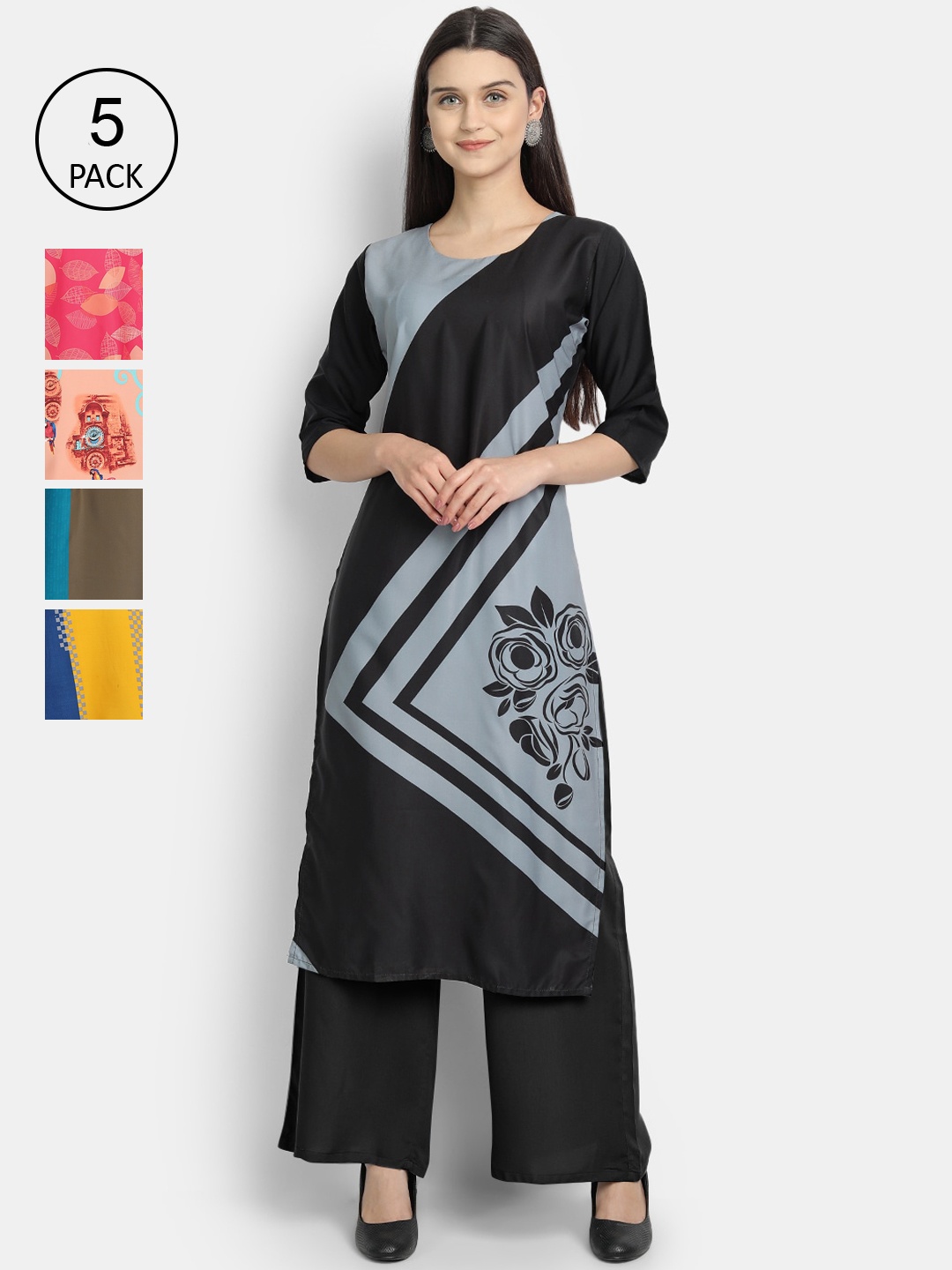 

7Threads Women Pack Of 5 Digital Printed Straight Kurtas, Multi