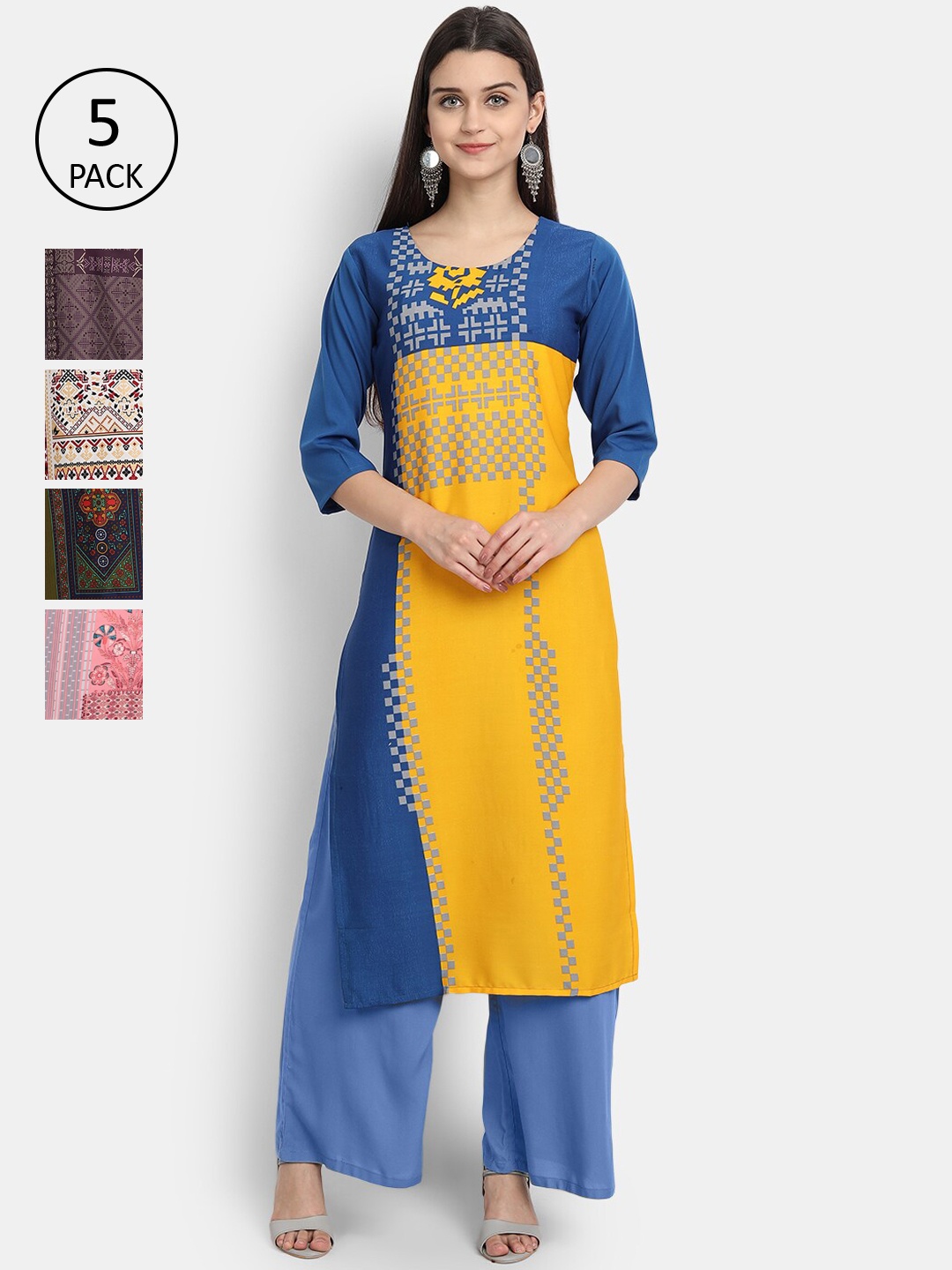 

7Threads Women Pack Of 5 Digital Printed Straight Kurtas, Multi