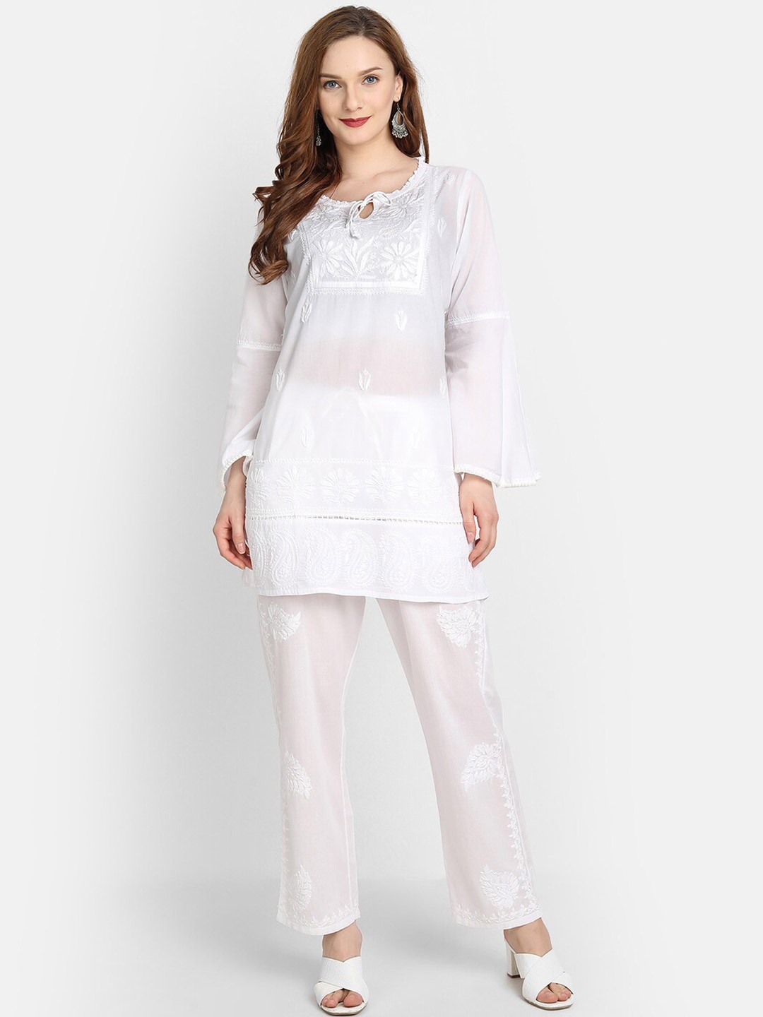 

HOUSE OF KARI White Embroidered Tunic
