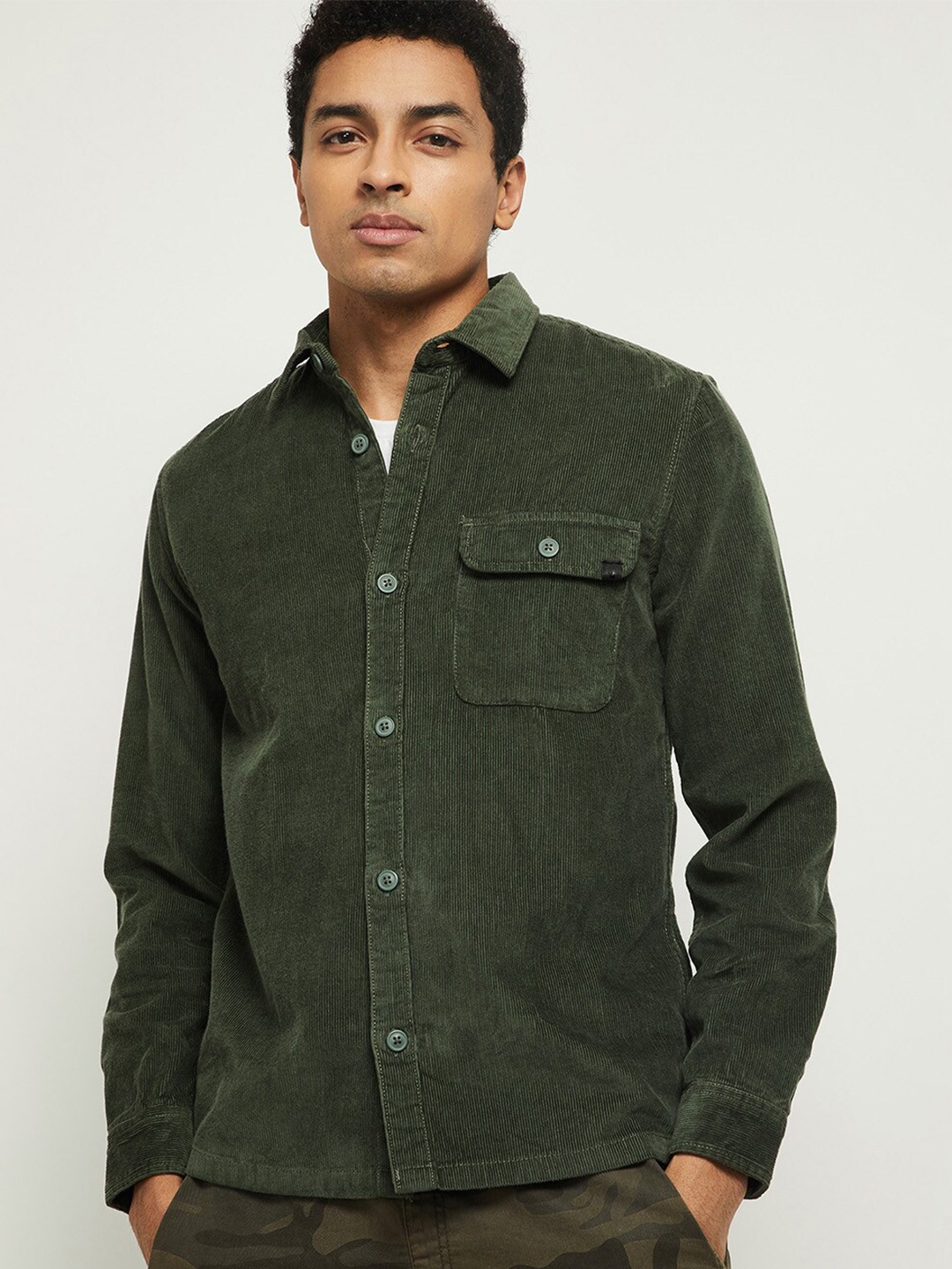 

max Men Green Pure Cotton Casual Shirt