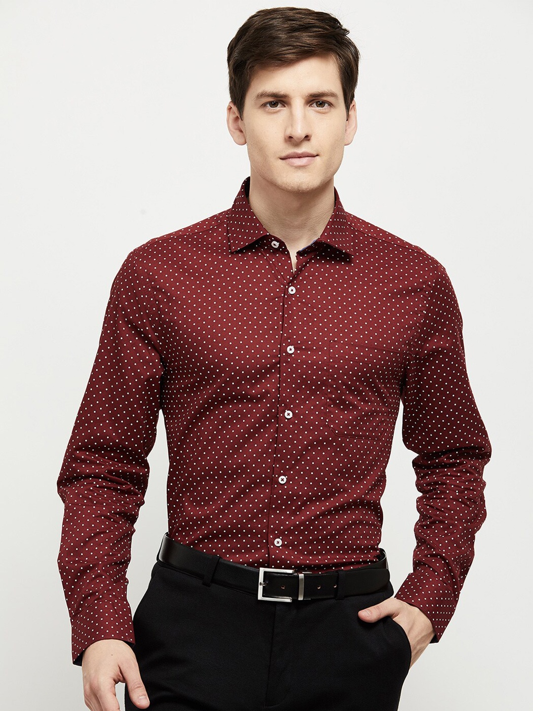 

max Men Maroon Printed Cotton Formal Shirt