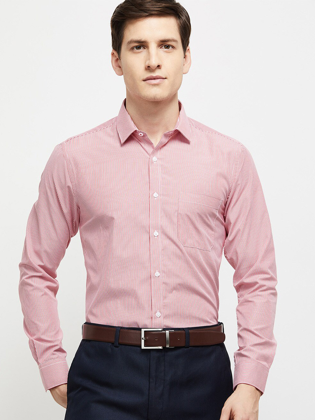 

max Men Pink Striped Formal Shirt