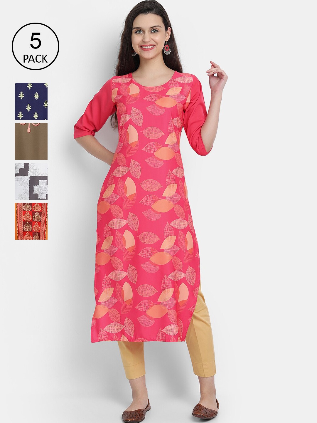 

7Threads Women Pack Of 5 Digital Printed Straight Kurtas, Multi