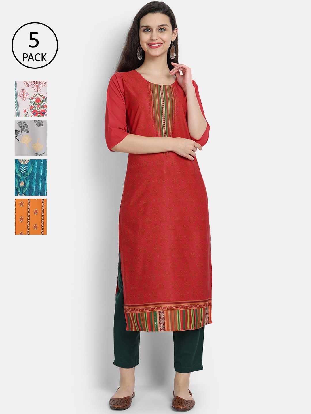 

7Threads Women Pack Of 5 Digital Printed Straight Kurtas, Multi