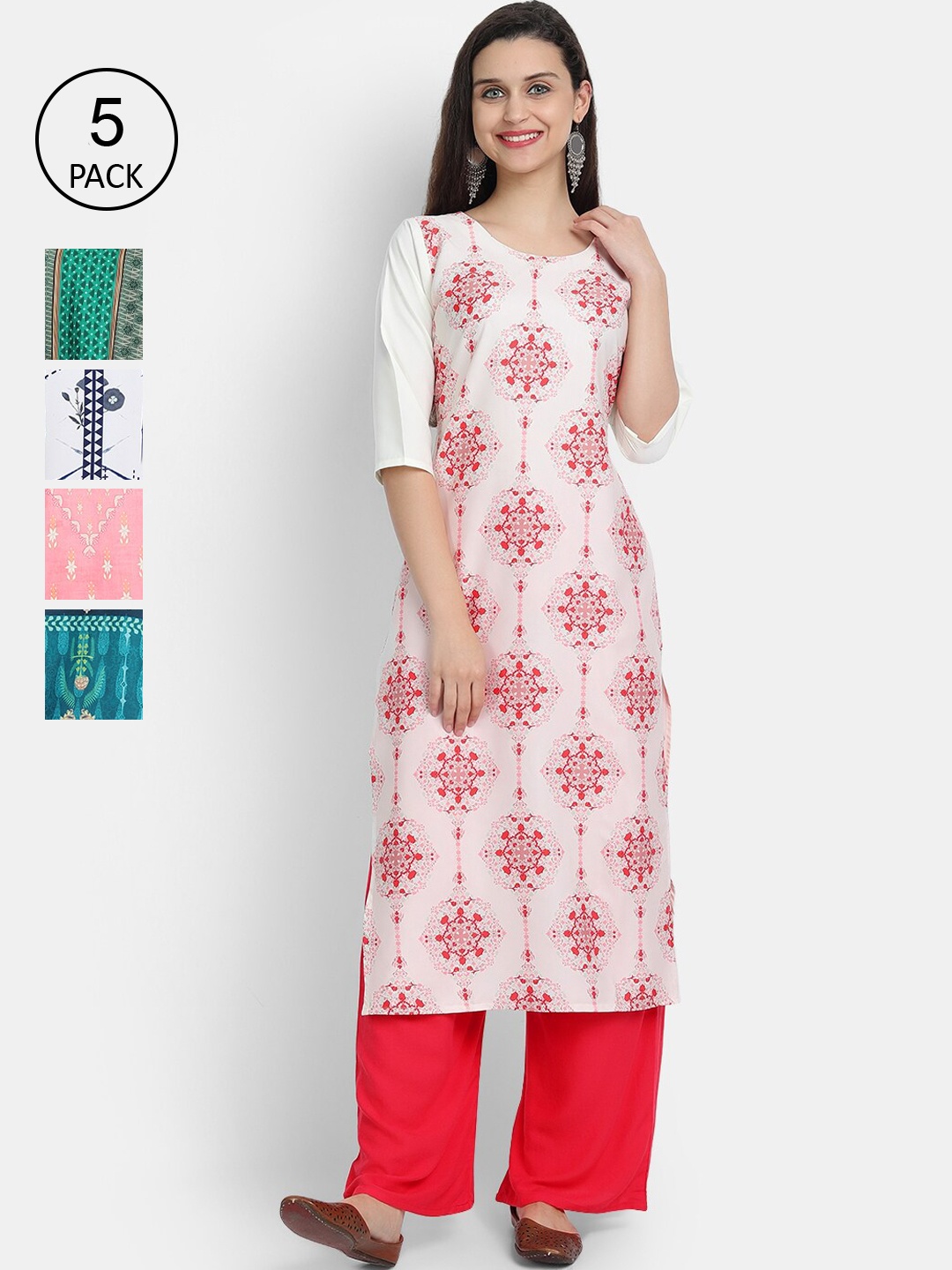

7Threads Women Pack Of 5 Digital Printed Straight Kurtas, Multi