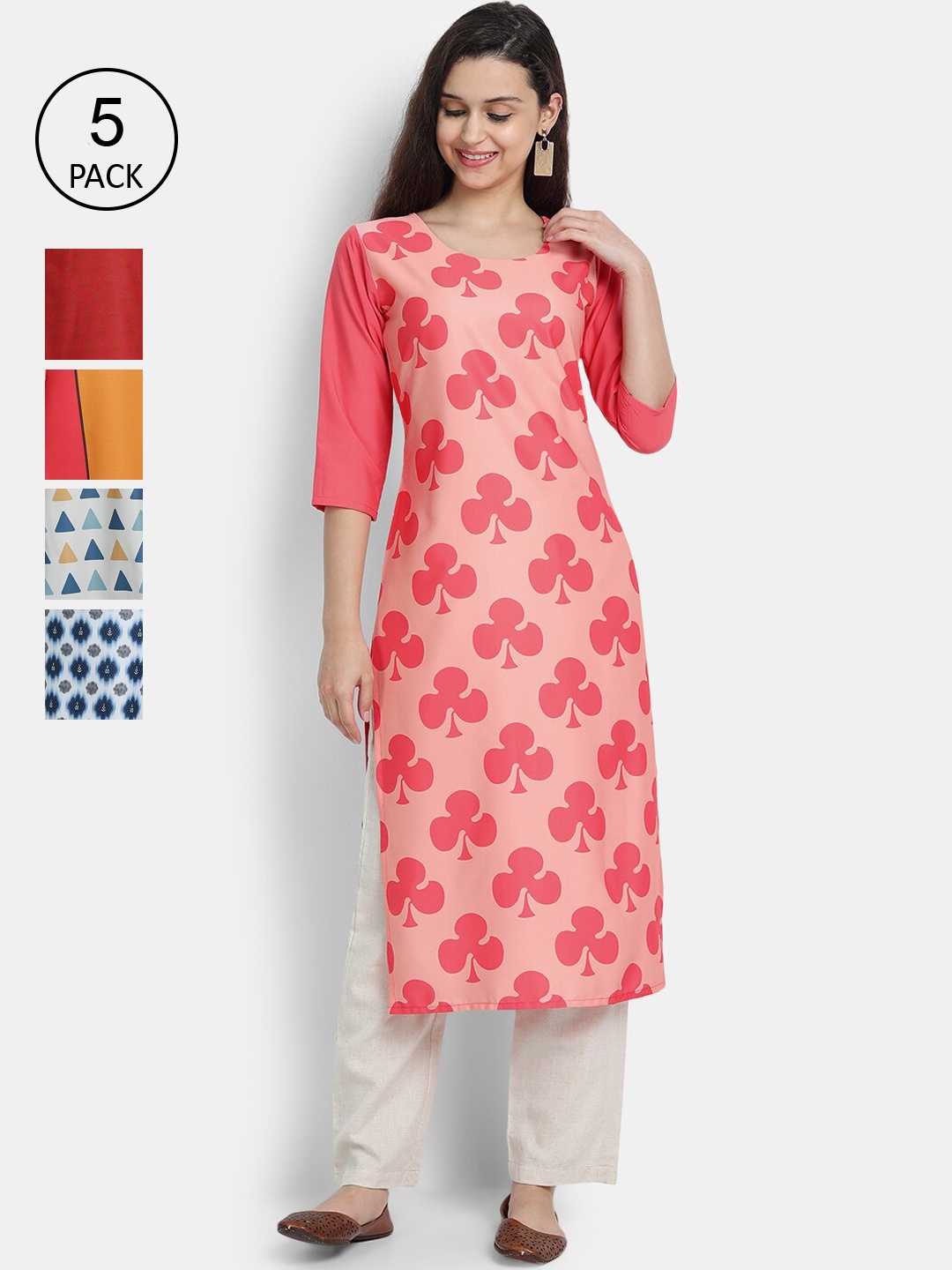 

7Threads Women Pack Of 5 Digital Printed Straight Kurtas, Multi