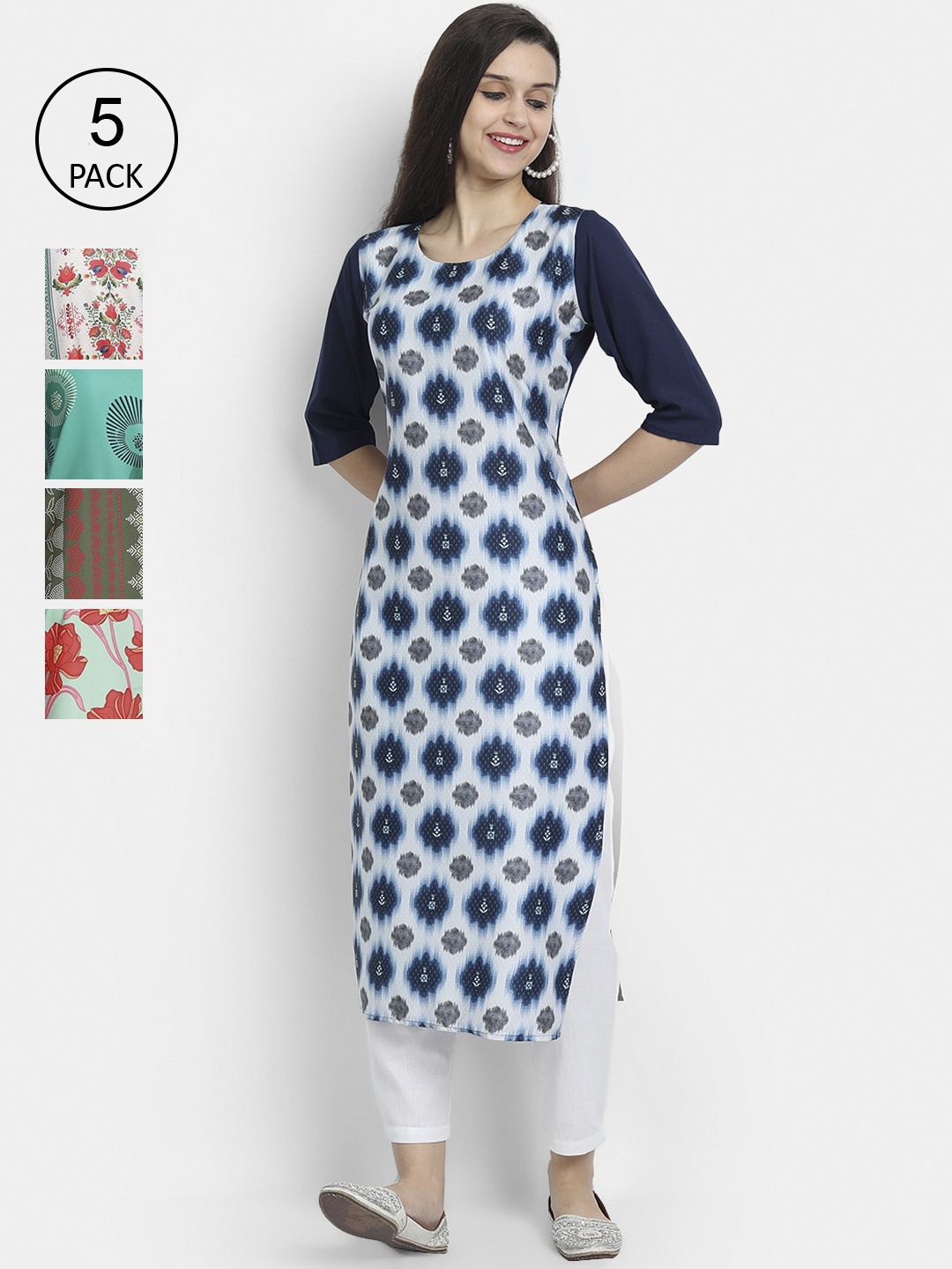 

7Threads Women Pack Of 5 Digital Printed Straight Kurtas, Multi