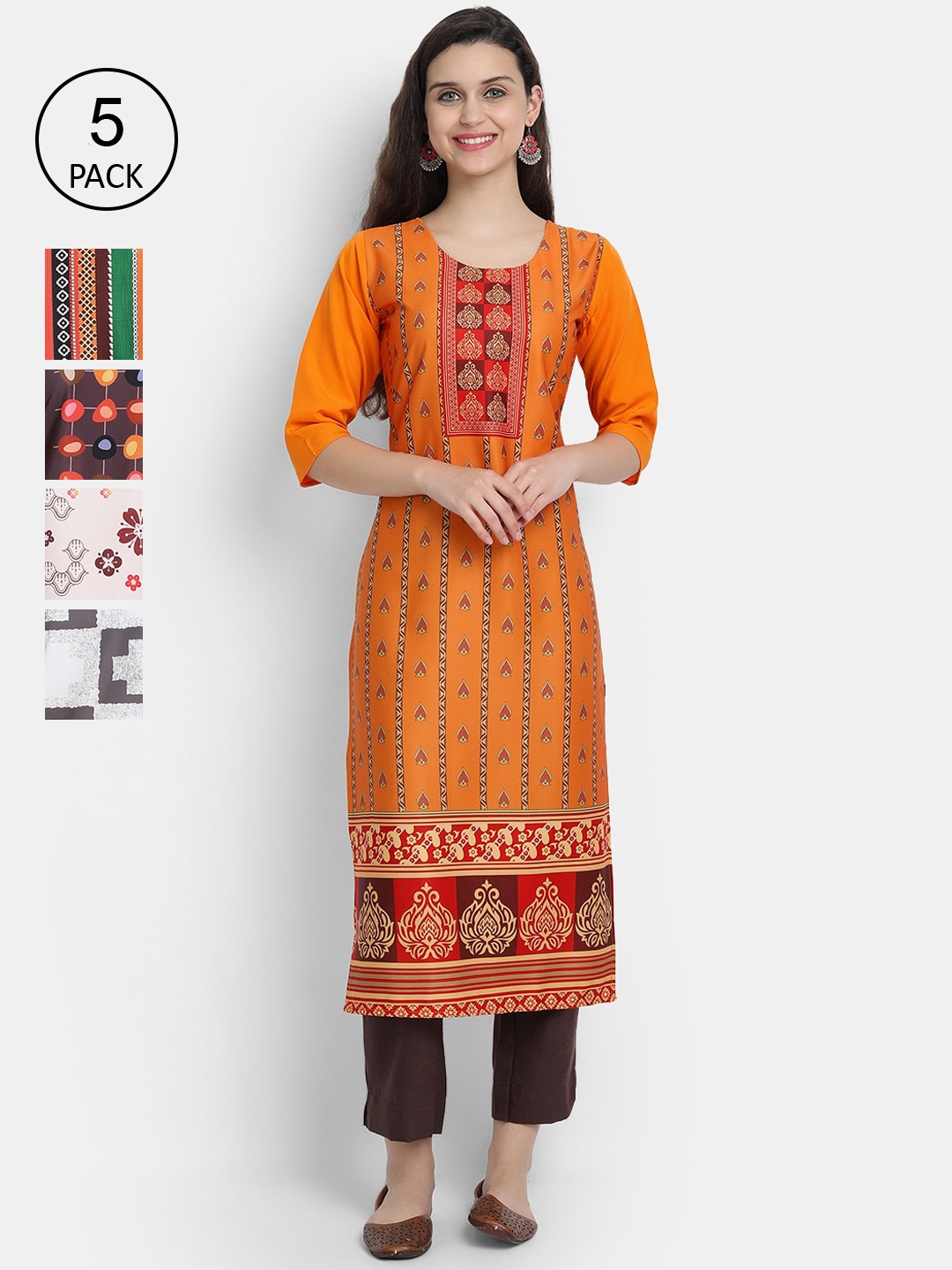 

7Threads Women Multicoloured Ethnic Motifs Printed Patchwork Crepe Kurta, Multi