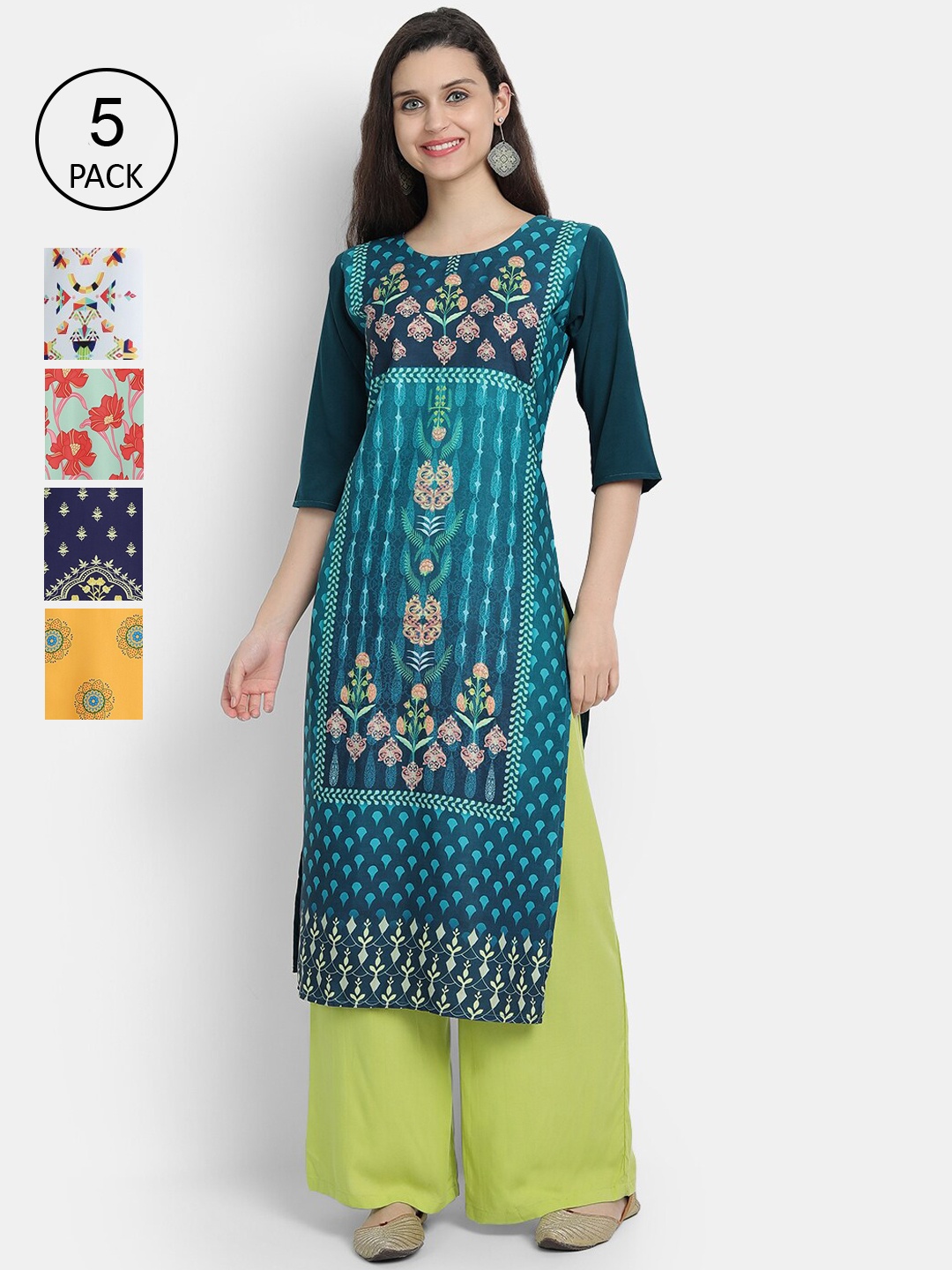 

7Threads Women Pack Of 5 Kurtas, Blue