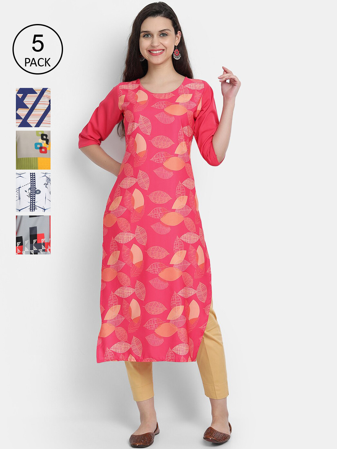 

7Threads Women Multicoloured Printed Thread Work Crepe Kurta, Multi
