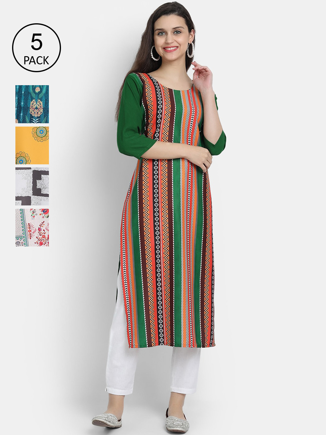 

7Threads Women Multicoloured Ethnic Motifs Printed Thread Work Crepe Kurta, Multi