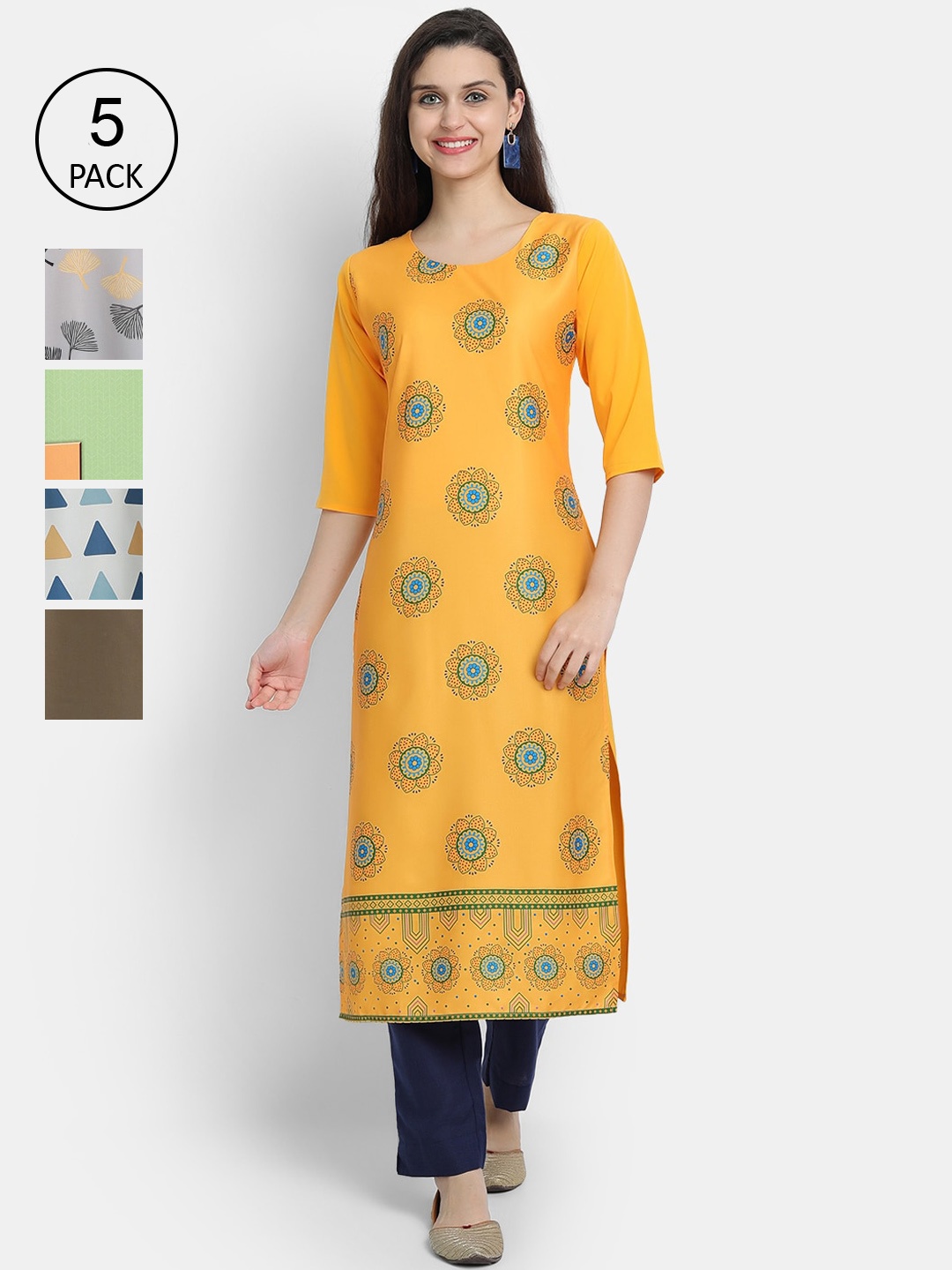 

7Threads Women Multicoloured Colourblocked Thread Work Crepe Kurta, Multi