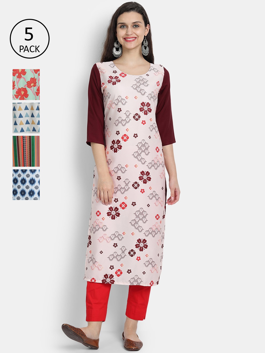 

7Threads Women Pack Of 5 Kurtas, Multi