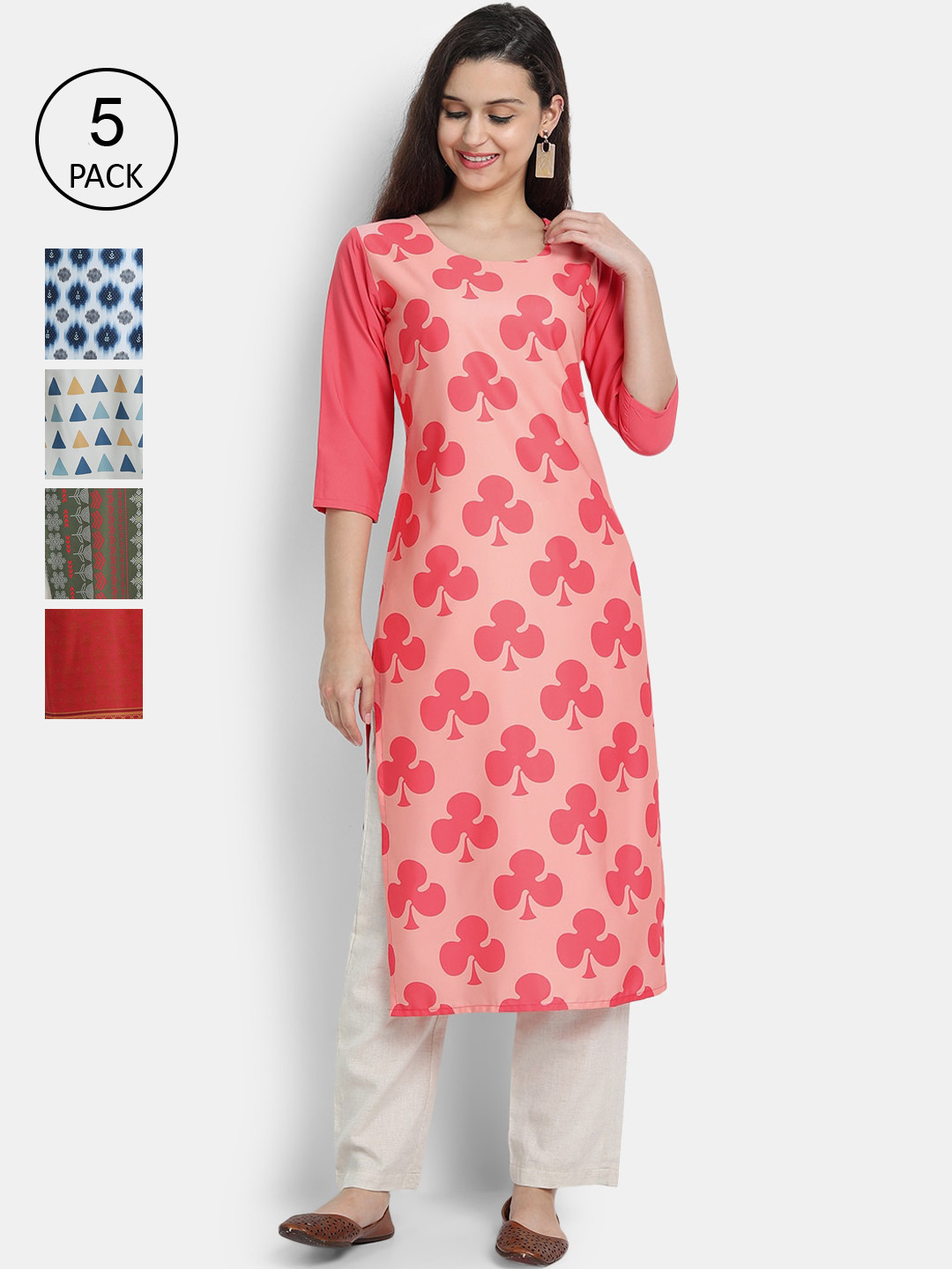 

7Threads Women Pack Of 5 Kurtas, Pink