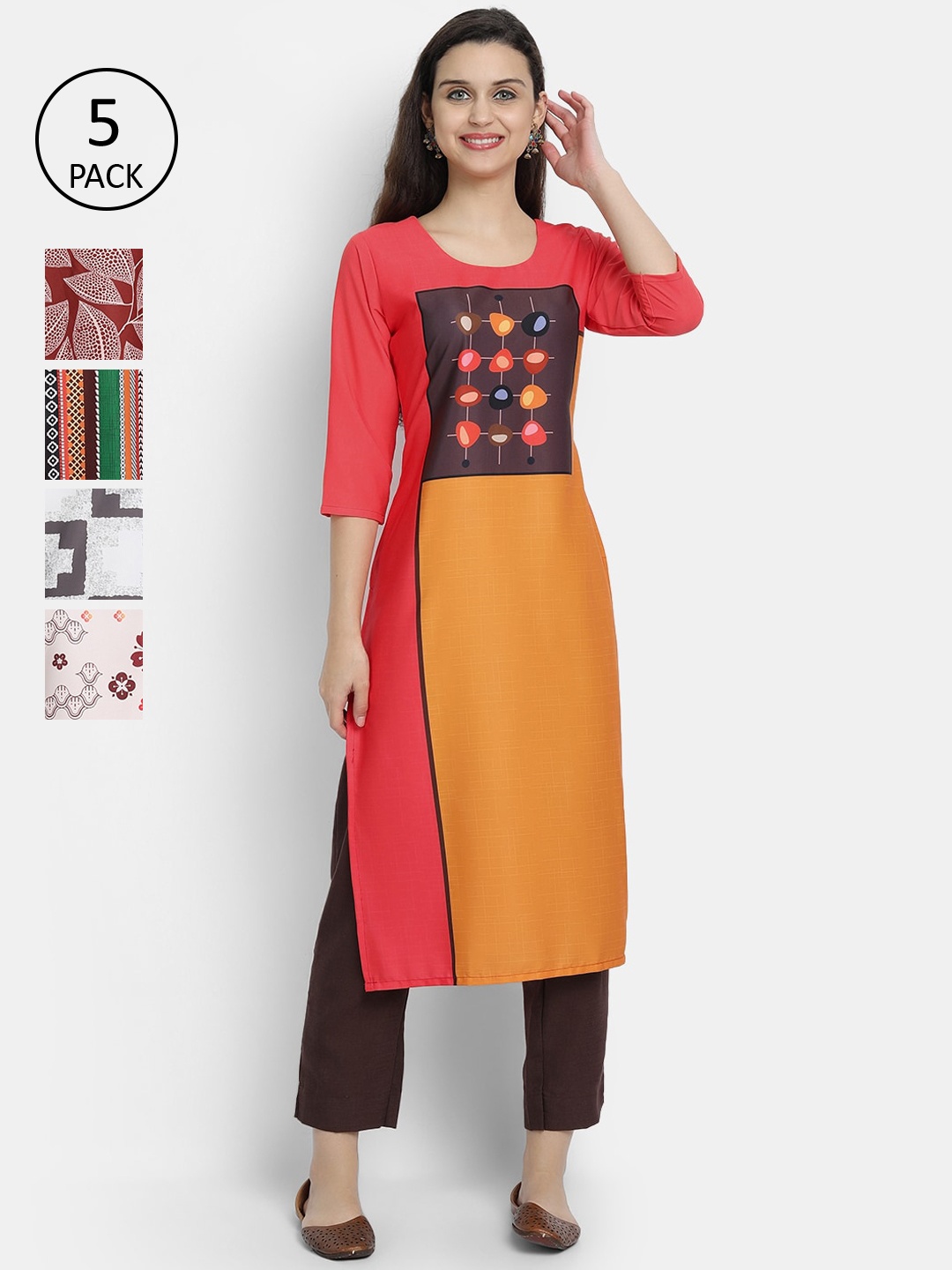 

7Threads Women Multicoloured Printed Flared Sleeves Mirror Work Crepe Kurta, Multi