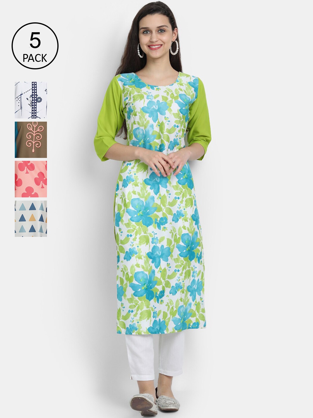 

7Threads Women Multicoloured Geometric Printed Thread Work Crepe Kurta, Multi