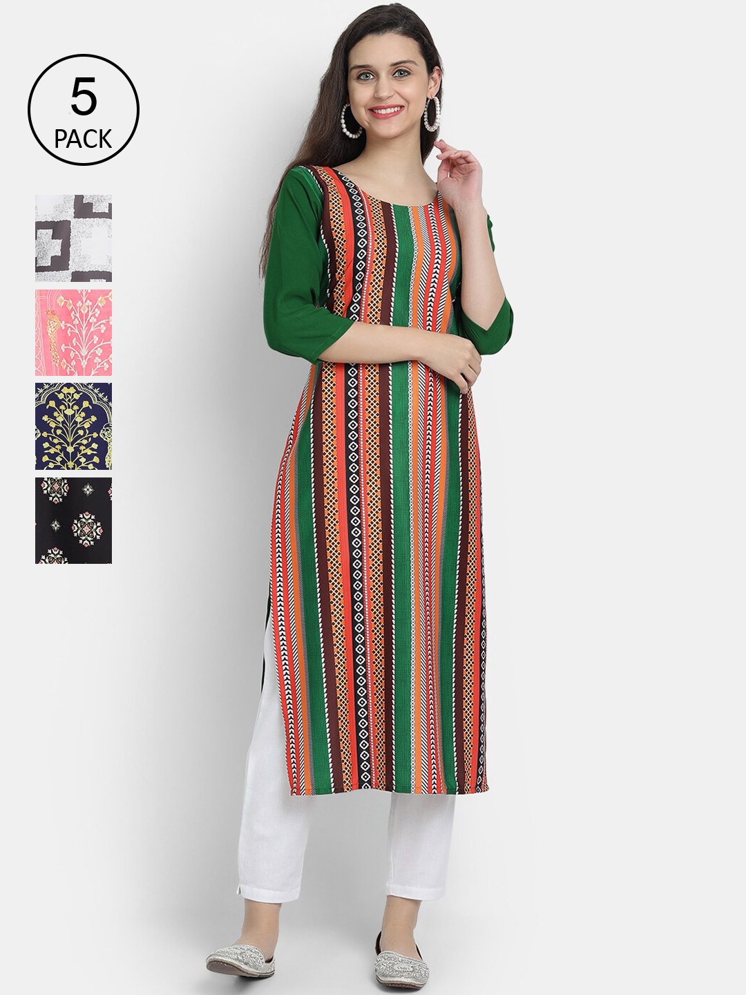 

7Threads Women Multicoloured Geometric Checked Flared Sleeves Gotta Patti Crepe Kurta, Multi
