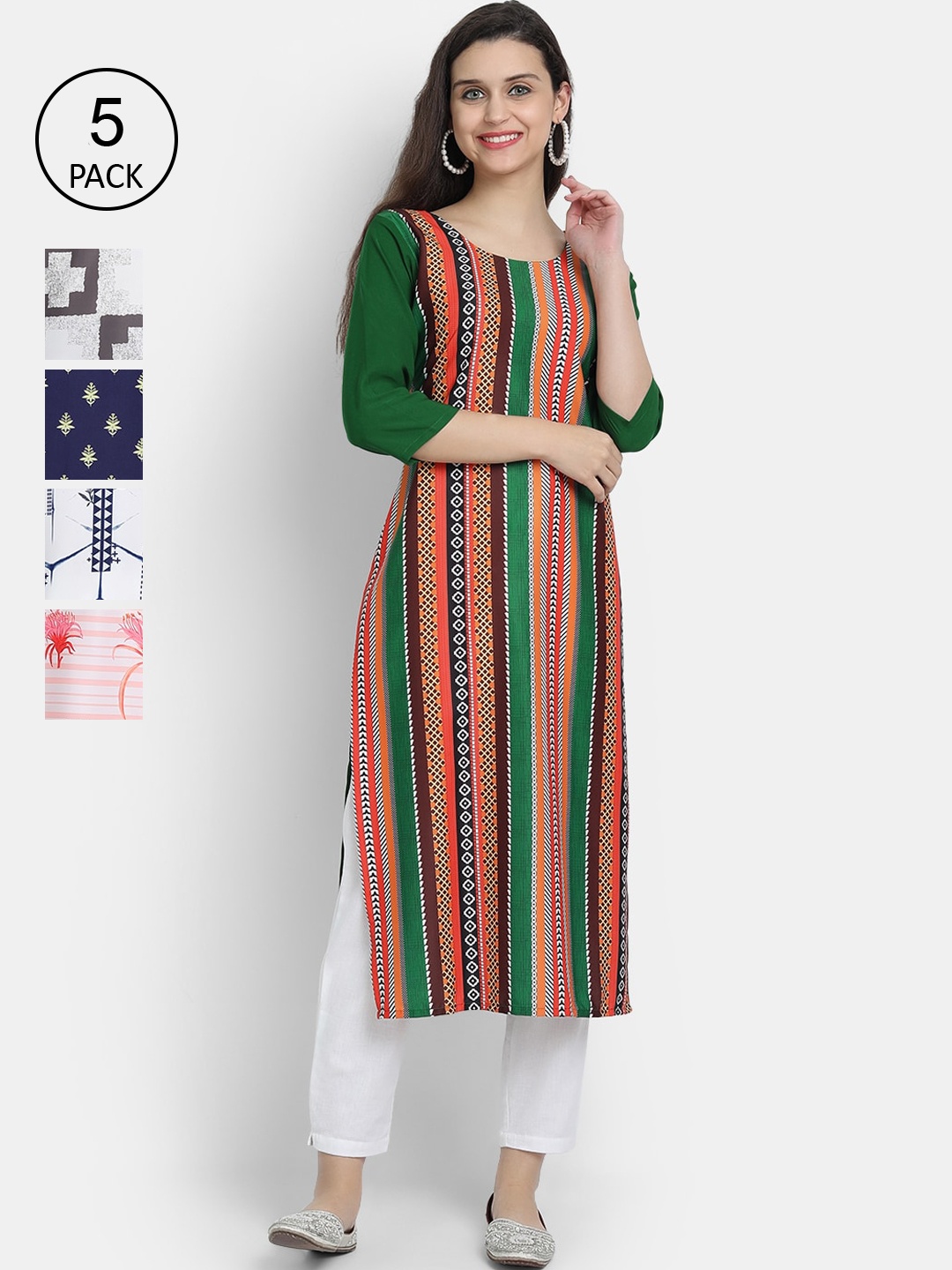 

7Threads Women Pack Of 5 Kurtas, Multi
