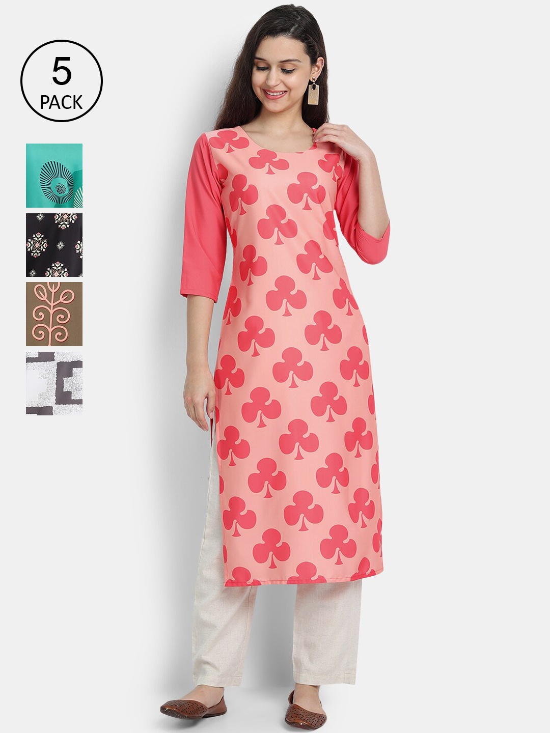 

7Threads Women Multicoloured Ethnic Motifs Printed Mirror Work Crepe Kurta, Multi