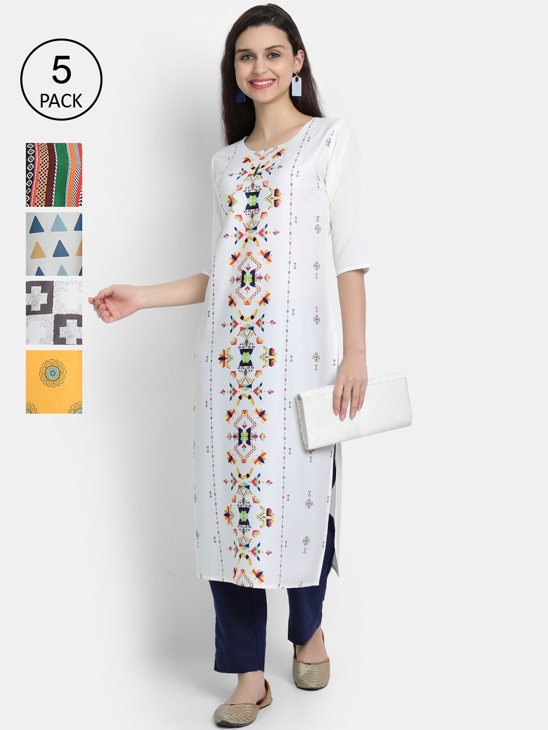 

7Threads Women Multicoloured Floral Printed Thread Work Crepe Kurta, Multi