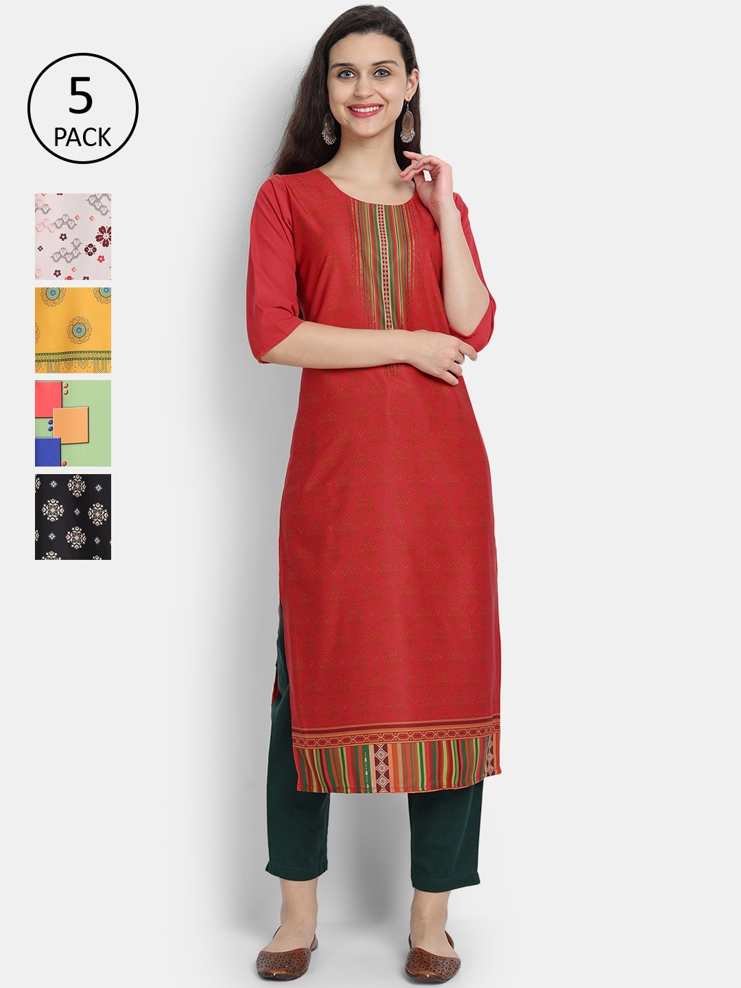 

7Threads Women Pack Of 5 Kurtas, Multi