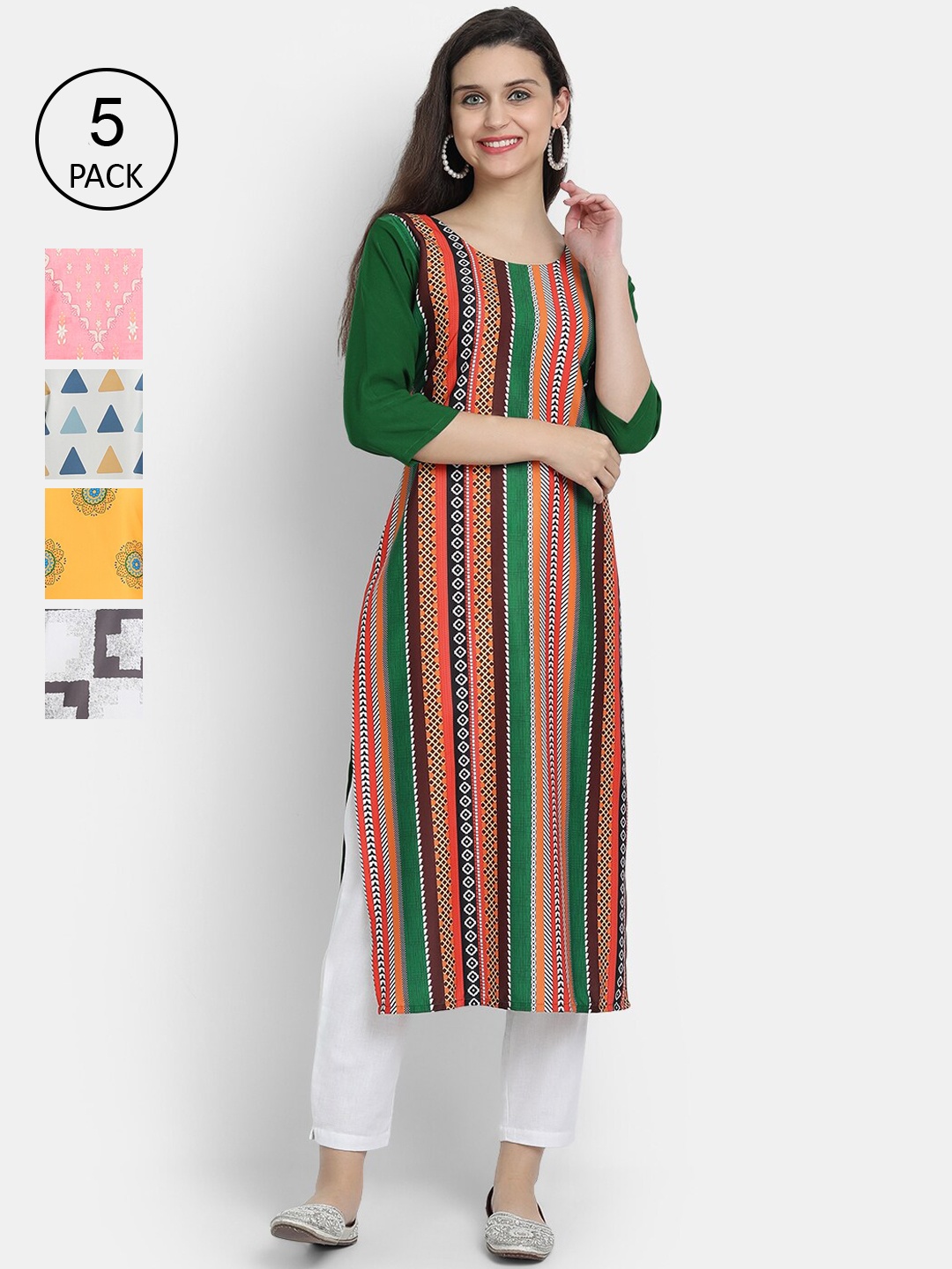 

7Threads Women Multicoloured Ethnic Motifs Printed Chikankari Crepe Kurta, Multi