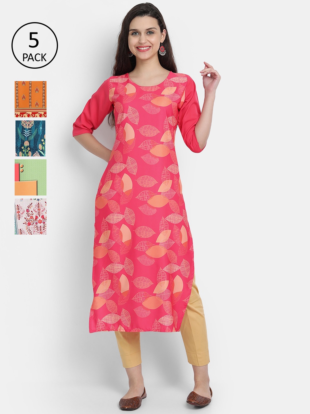 

7Threads Women Pack Of 5 Kurtas, Multi