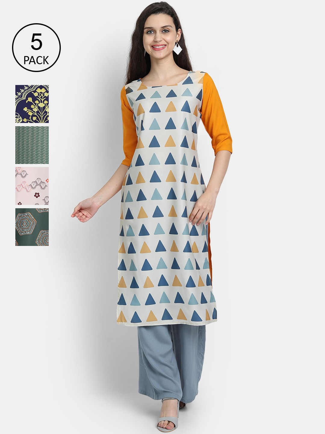 

7Threads Women Multicoloured Geometric Printed Thread Work Crepe Kurta, Multi