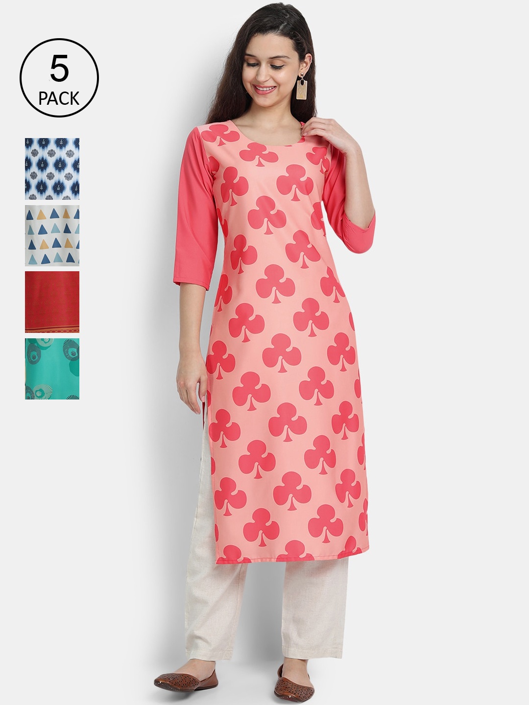 

7Threads Women Multicoloured Ethnic Motifs Printed Mirror Work Crepe Kurta, Multi