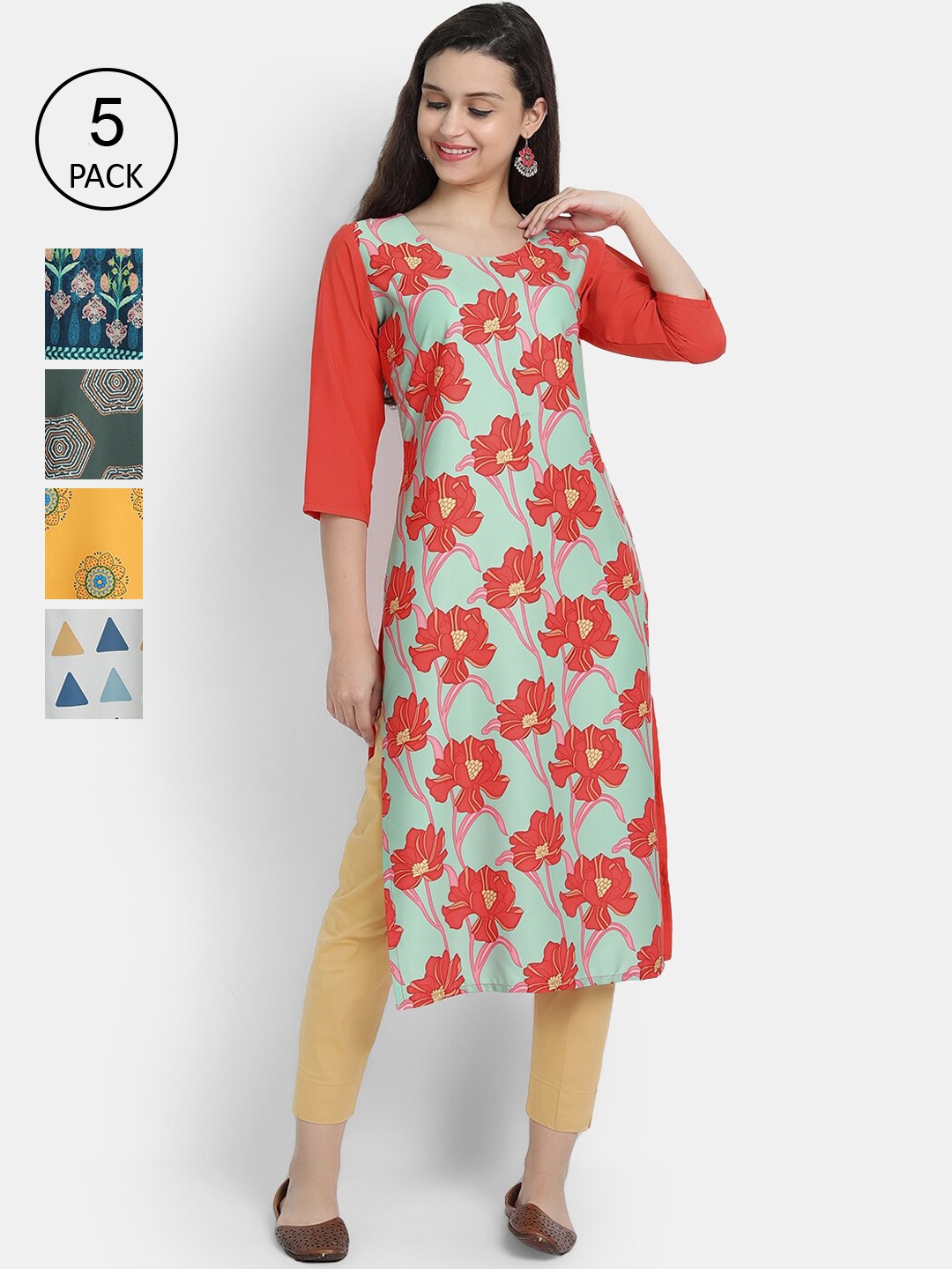 

7Threads Women Multicoloured Ethnic Motifs Printed Thread Work Crepe Kurta, Multi