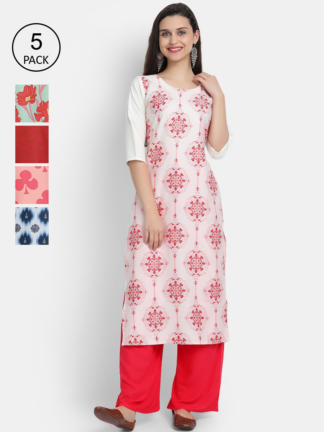 

7Threads Women Pack Of 5 Kurtas, Red
