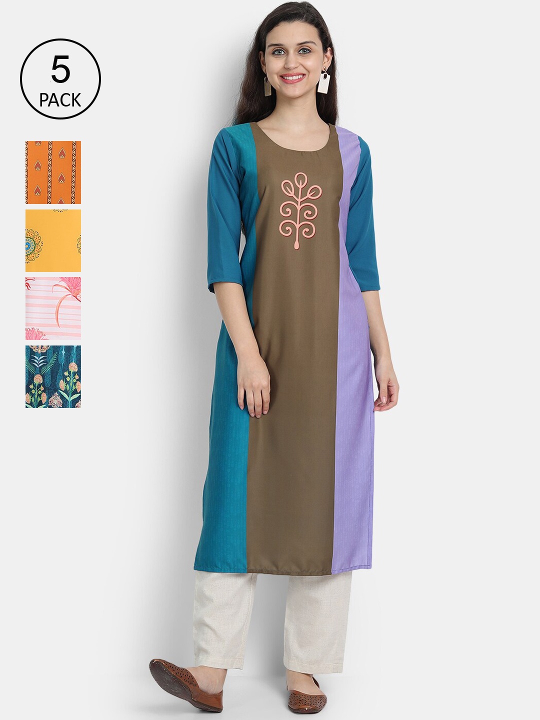 

7Threads Women Multicoloured Bandhani Embroidered Keyhole Neck Mirror Work Crepe Kurta, Multi
