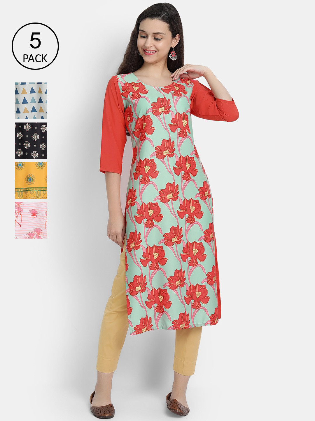 

7Threads Women Multicoloured Bandhani Embroidered Keyhole Neck Mirror Work Crepe Kurta, Multi