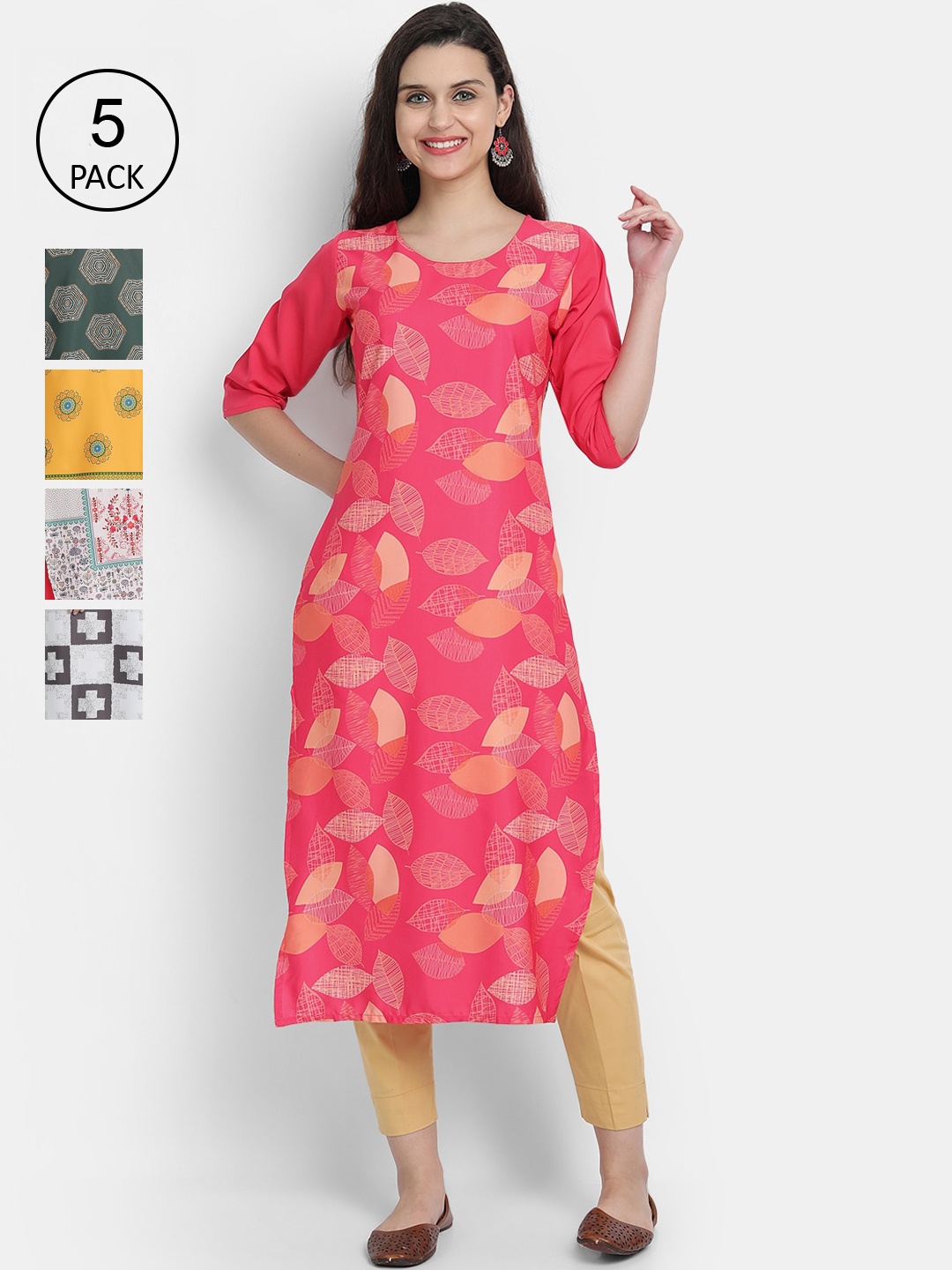 

7Threads Women Multicoloured Ethnic Motifs Printed Thread Work Crepe Kurta, Multi