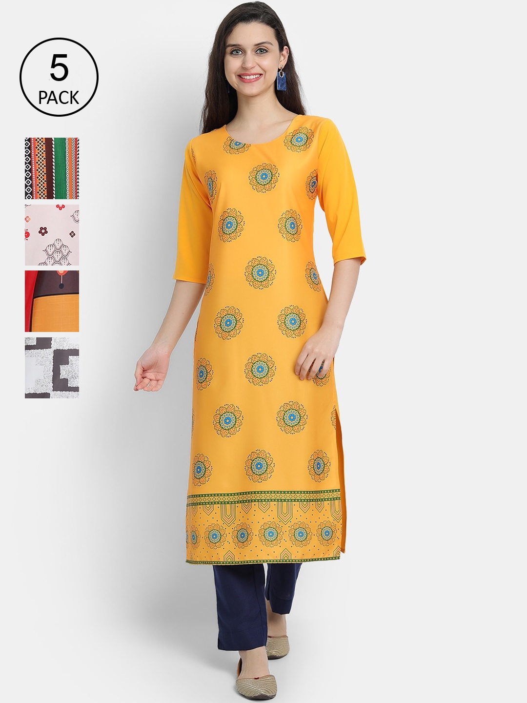 

7Threads Women Pack Of 5 Kurtas, Multi