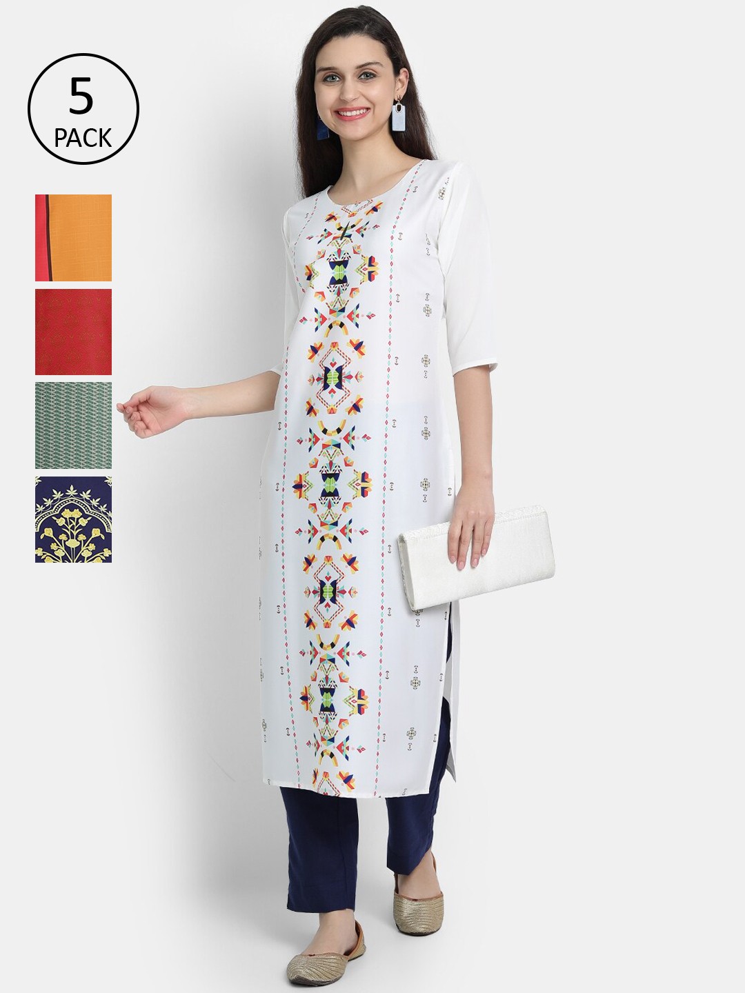 

7Threads Women Pack Of 5 Kurtas, Multi