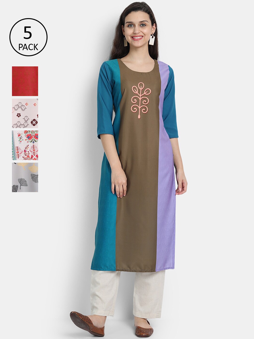 

7Threads Women Pack Of 5 Kurtas, Multi