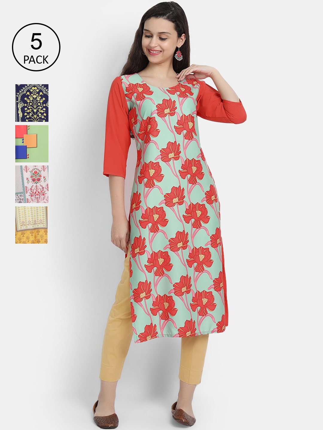 

7Threads Women Pack Of 5 Kurtas, Multi