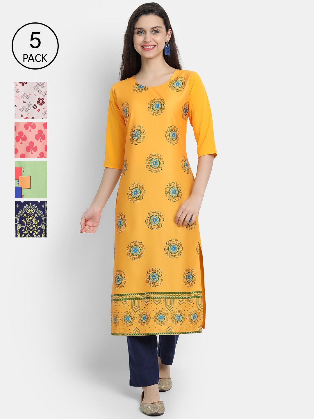 

7Threads Women Multicoloured Colourblocked Thread Work Crepe Kurta, Multi