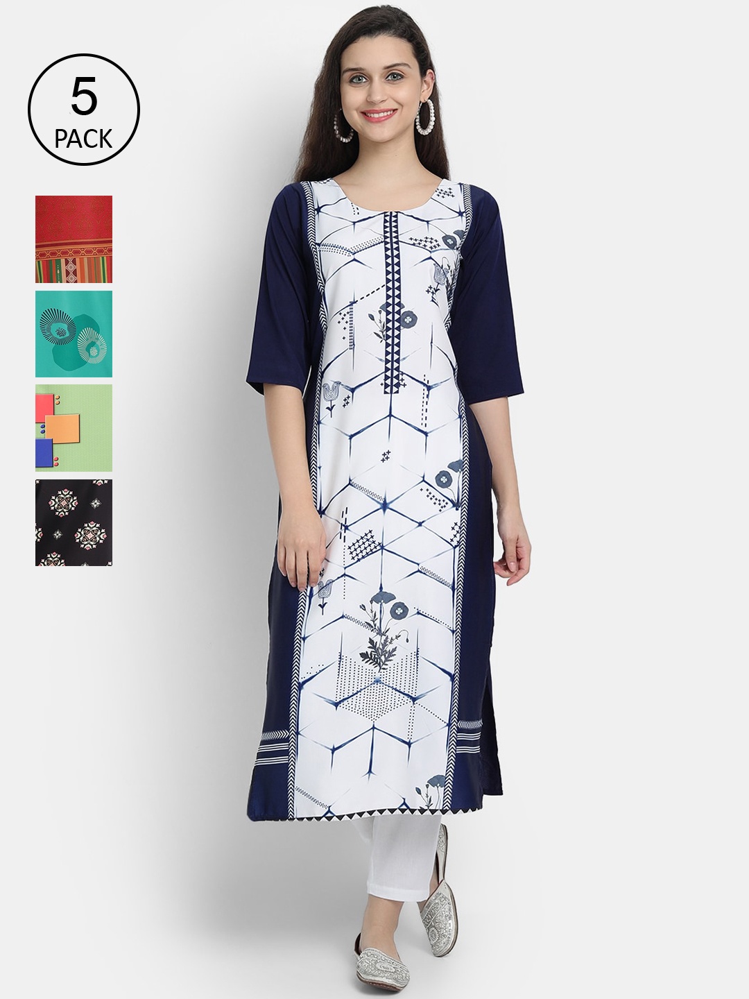 

7Threads Women Pack Of 5 Kurtas, Multi