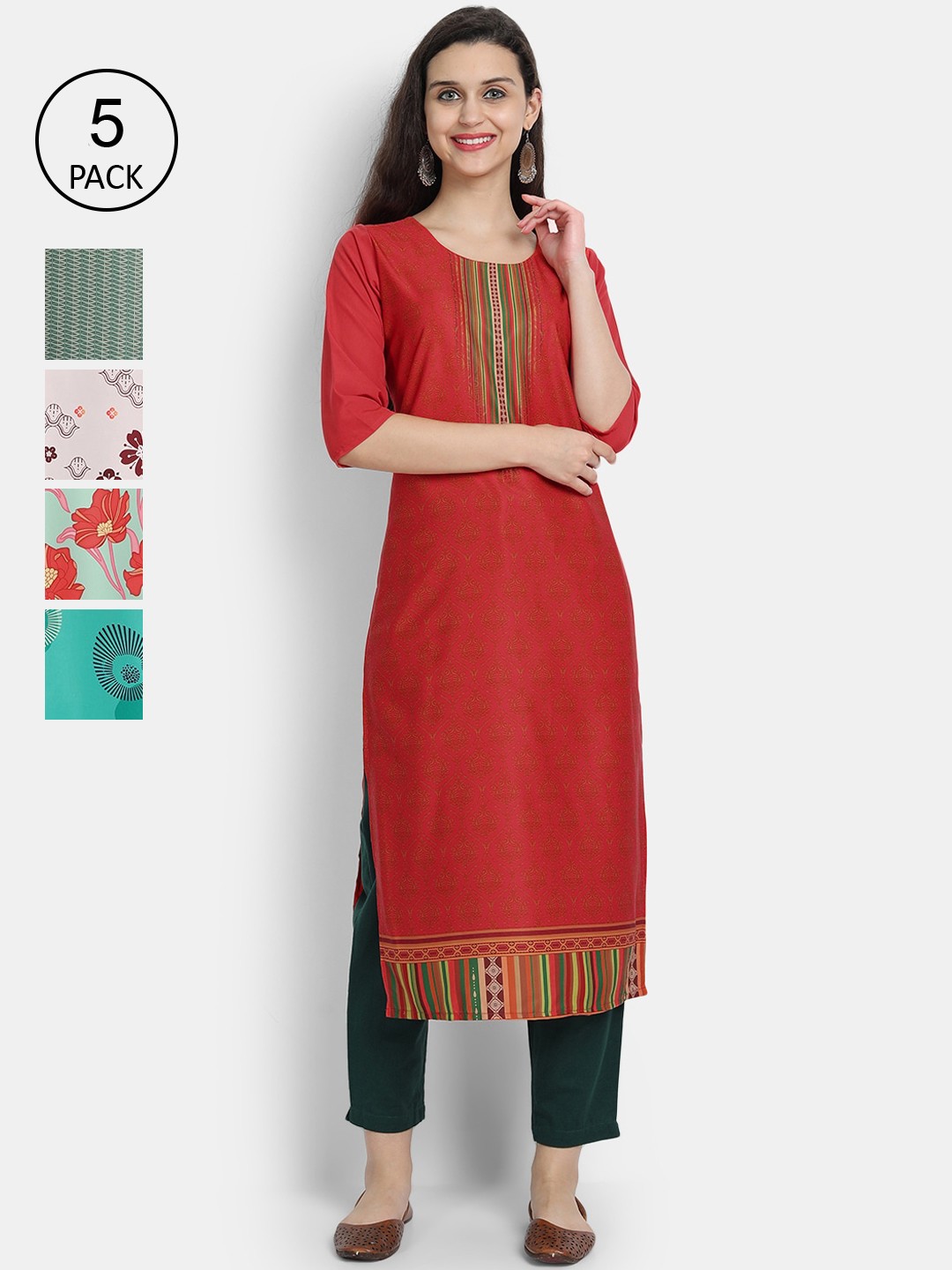 

7Threads Women Pack Of 5 Kurtas, Multi
