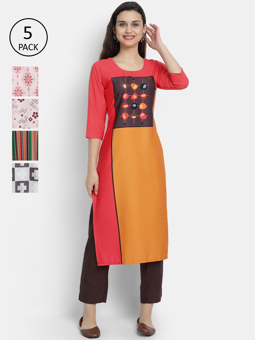 

7Threads Women Multicoloured Floral Embroidered Keyhole Neck Mirror Work Crepe Kurta, Multi