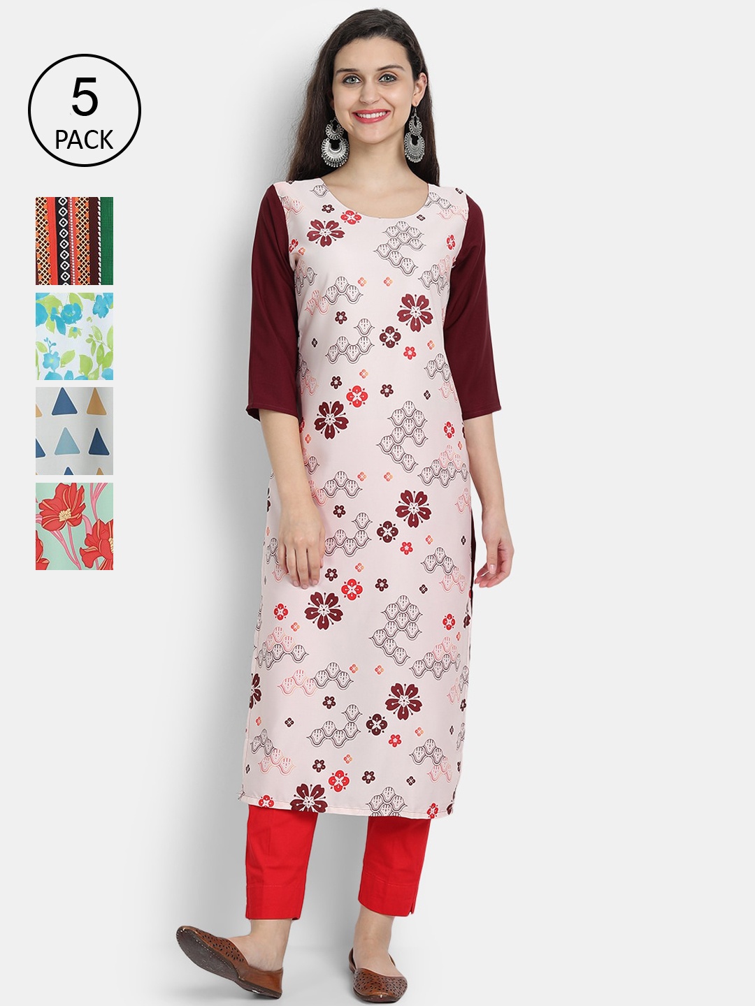 

7Threads Women Pack Of 5 Kurtas, Multi