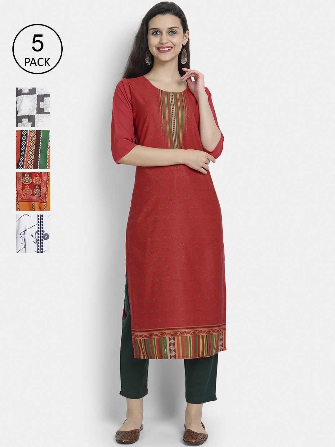 

7Threads Women Pack Of 5 Kurtas, Multi