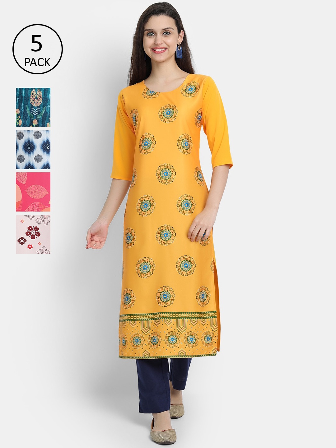 

7Threads Women Multicoloured Floral Printed Thread Work Crepe Kurta, Multi