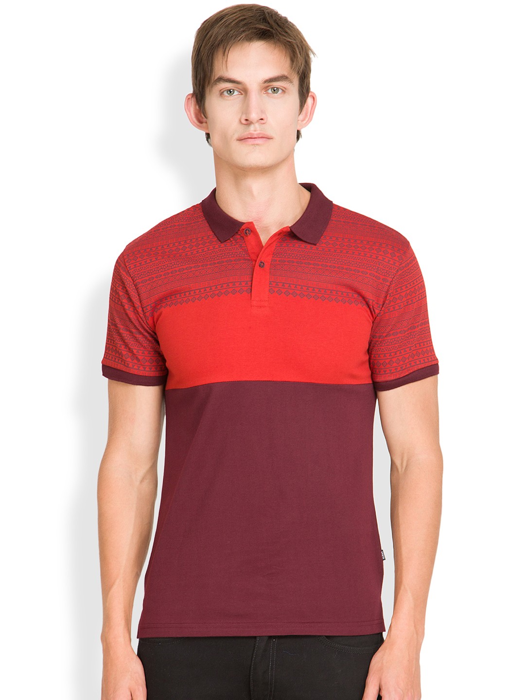 

HIGHLANDER Men Red & Purple Printed Polo Collar T-shirt