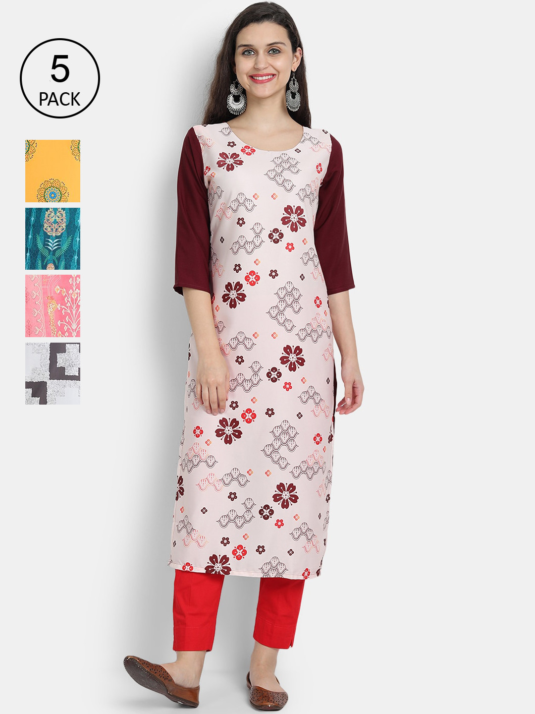 

7Threads Women Pack Of 5 Kurtas, Pink