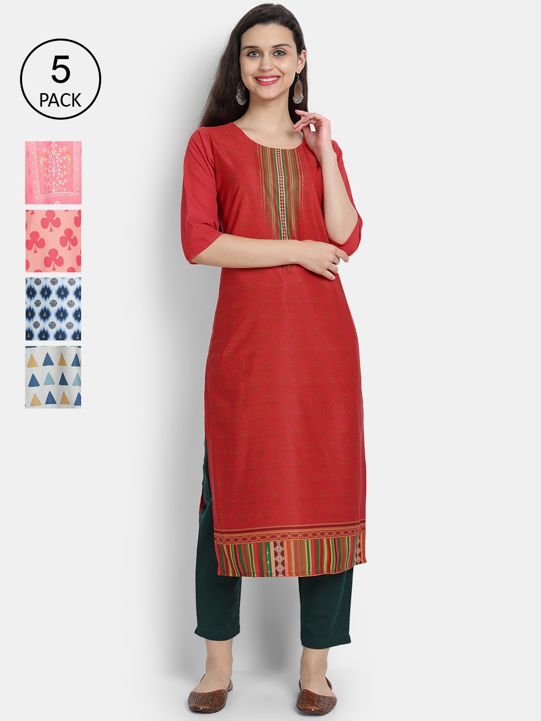 

7Threads Women Pack Of 5 Kurtas, Red