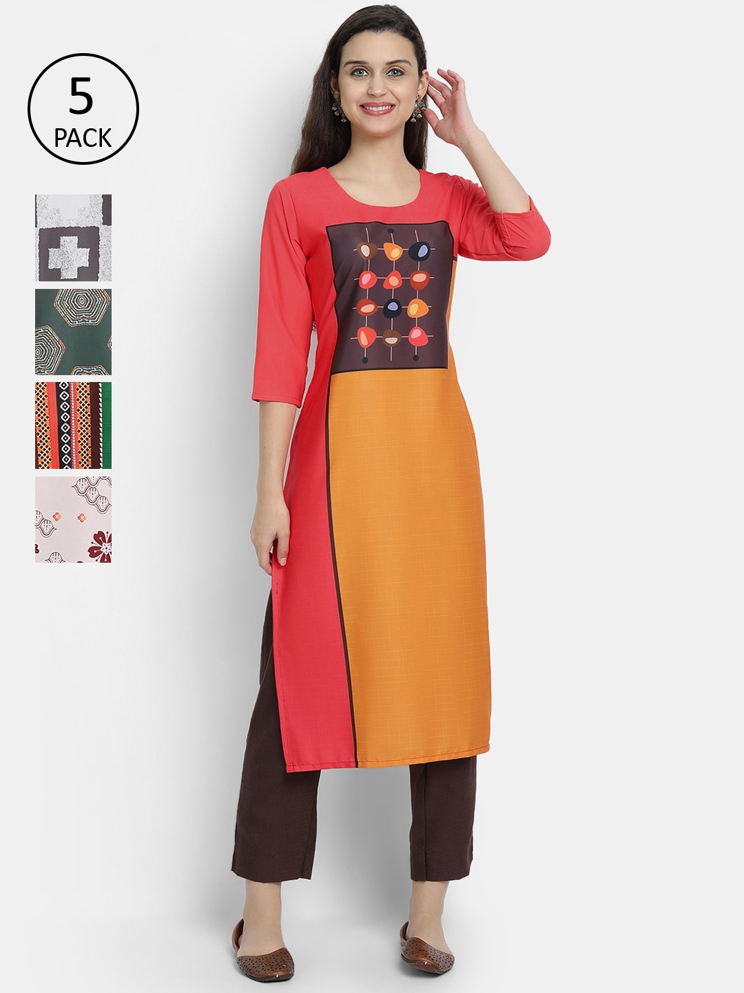 

7Threads Women Multicoloured Ethnic Motifs Printed Thread Work Crepe Kurta, Multi